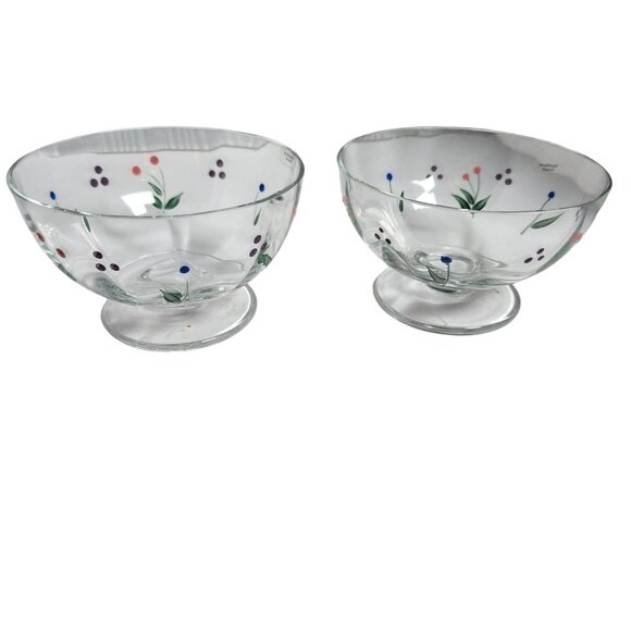 Vintage Crate & Barrel Hand Painted Footed Bowls Glass with Fruit Hungary Made - Picture 1 of 5